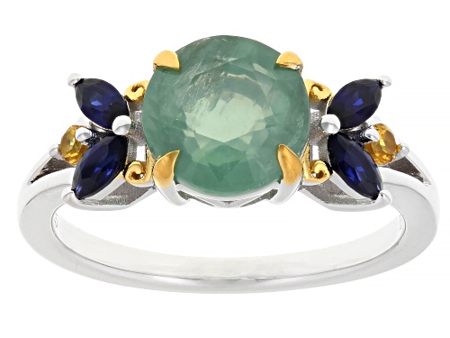 Pre-Owned 1.93ct Mint Kyanite with 0.52ctw Lab Blue & Orange Sapphire Rhodium & 18K Gold Over Silver - Size 7
