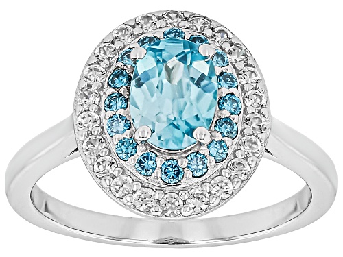 Pre-Owned 1.06ctw Blue & White Zircon with 0.15ctw Blue Prazana® Lab Grown Diamonds Rhodium Over Sil - Size 6