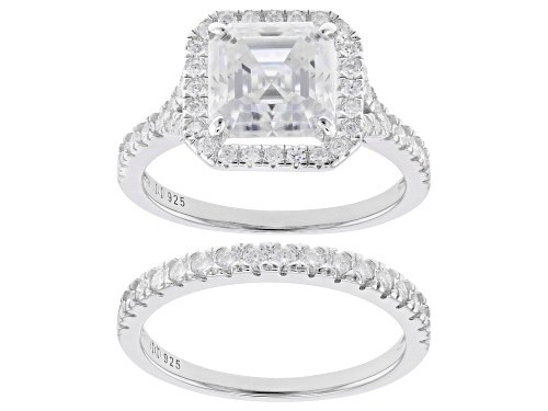 Pre-Owned MOISSANITE FIRE® 4.15CTW DEW ASSCHER CUT AND ROUND PLATINEVE® RING WITH BAND - Size 8