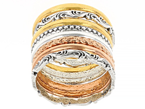 Pre-Owned Artisan Collection of Israel™ Sterling Silver, 14K Gold Over Silver, Rose Gold Over Silver - Size 6