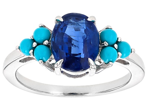 Pre-Owned 2.04ct Kyanite With 2.5mm Sleeping Beauty Turquoise Rhodium Over Sterling Silver Ring - Size 7