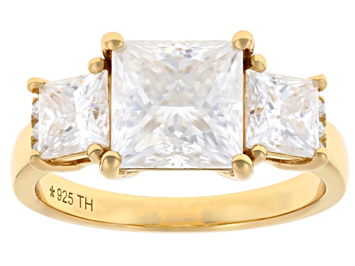 Pre-Owned MOISSANITE FIRE® 4.46CTW DEW SQUARE PRINCESS AND ROUND 14K YELLOW GOLD OVER SILVER RING - Size 6