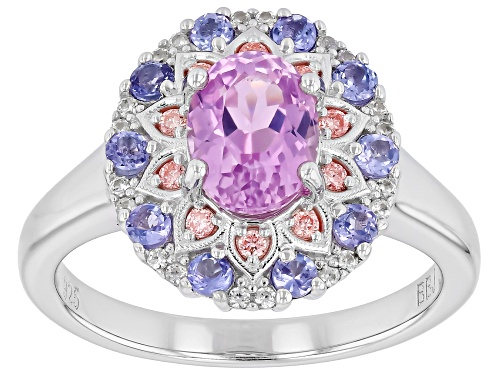 Pre-Owned 1.89ctw Pink Kunzite with Prazana® Lab Grown Diamonds Rhodium Over Sterling Silver Ring - Size 7