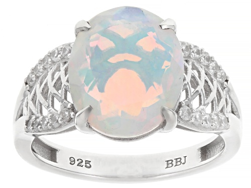 Pre-Owned 2.12ct Ethiopian Opal with 0.27ctw White Zircon Rhodium Over Sterling Silver Ring - Size 9