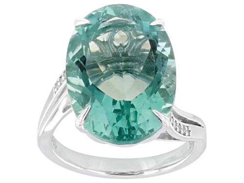 Pre-Owned 8.00ct Green Fluorite with 0.14ctw White Zircon Rhodium Over Sterling Silver Ring - Size 7