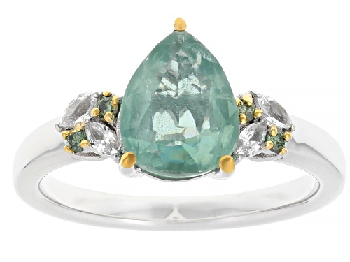 Pre-Owned 2.10ctw Kyanite with Prazana® Lab Grown Diamonds & Lab Sapphire Rhodium & 18K Gold Over Si - Size 11