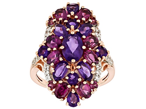 Pre-Owned 2.14ctw Amethyst With 1.84ctw Rhodolite & 0.16ctw White Zircon 18k Rose Gold Over Silver R - Size 8