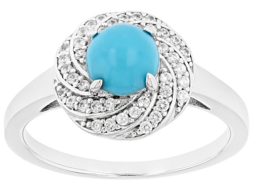Pre-Owned 6mm Blue Sleeping Beauty Turquoise with 0.28ctw White Zircon Rhodium Over Sterling Silver - Size 10