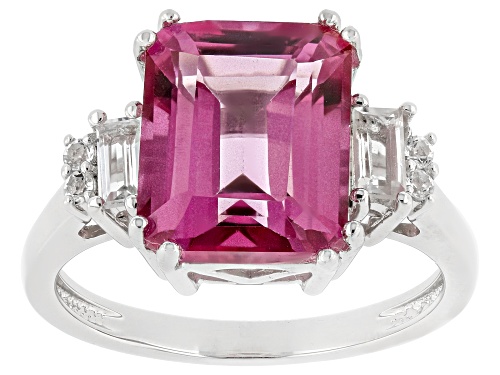 Pre-Owned 4.90ct Pink Topaz With 0.31ctw White Topaz Rhodium Over Sterling Silver Ring - Size 8