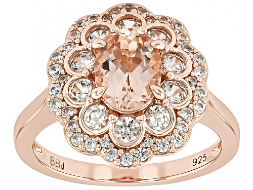Pre-Owned 0.90ct Peach Morganite With 1.23ctw White Zircon 18k Rose Gold Over Sterling Silver Ring - Size 10