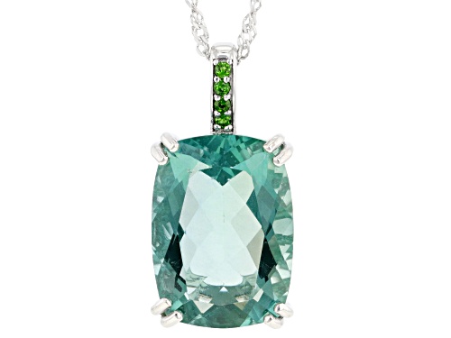 Pre-Owned 12.801ct Green Fluorite with 0.05ctw Chrome Diopside Rhodium Over Silver Pendant with Chai