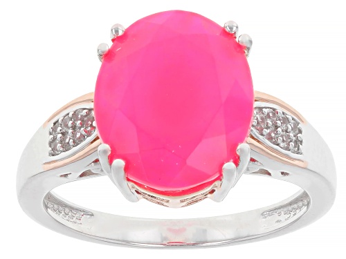 Pre-Owned 2.04ct Pink Ethiopian Opal with 0.11ctw White Zircon Rhodium & 18K Rose Gold Over Silver R - Size 6