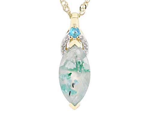 Pre-Owned 2.33ctw Aquadite® Chalcedony, Apatite & White Zircon 18k Yellow Gold Over Silver Pendant W
