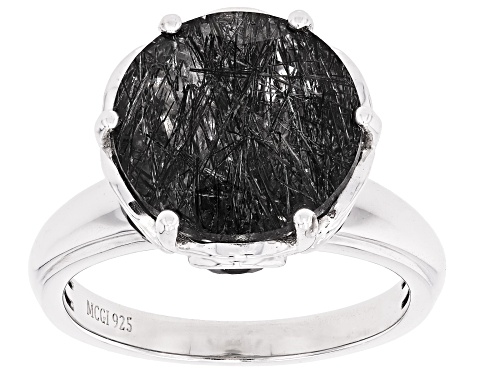 Pre-Owned 5.10ct Black Tourmalinated Quartz With 1.17ctw Black Spinel Rhodium Over Sterling Silver R - Size 7