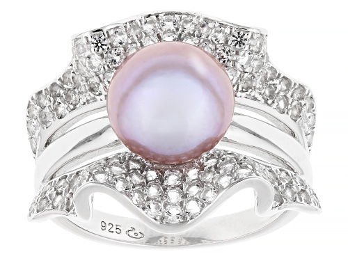 Pre-Owned 8mm Purple Cultured Freshwater Pearl With 1.45ctw White Topaz Rhodium Over Sterling Silver - Size 8