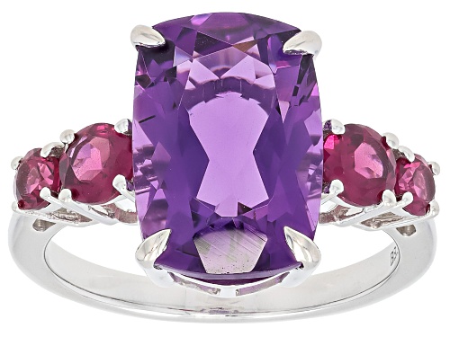 Pre-Owned 3.82ct Canela Amethyst with 0.82ctw Raspberry Rhodolite Rhodium Over Sterling Silver Ring - Size 5