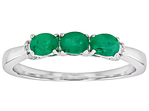 Pre-Owned 0.43ctw Zambian Emerald with 0.05ctw Prazana® Lab Grown Diamonds Rhodium Over Sterling Sil - Size 7