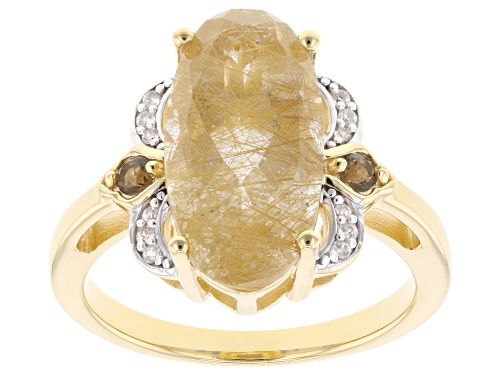 Pre-Owned 5.07ct Golden Rutilated Quartz With 0.13ctw Smoky Quartz & White Zircon 18k Gold Over Silv - Size 10