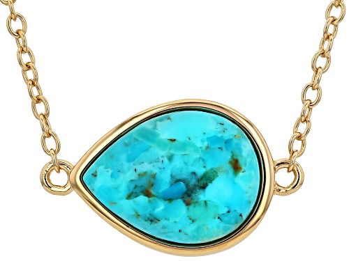 Pre-Owned 16x12mm Turquoise 18K Yellow Gold Over Sterling Silver Necklace - Size 18