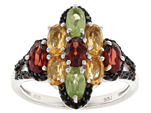 Pre-Owned 2.40ctw Multi-Gemstone Rhodium Over Sterling Silver Ring - Size 6
