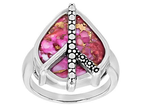 Pre-Owned Southwest Style by JTV™ Purple Spiny Oyster Shell Sterling Silver Peace Sign Ring - Size 12