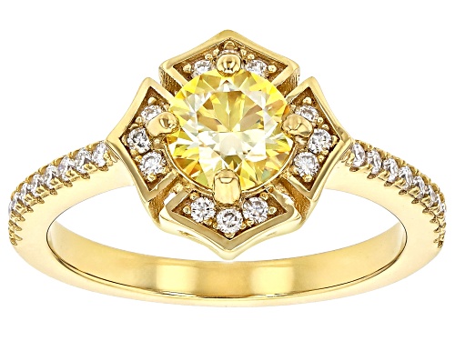 Pre-Owned MOISSANITE FIRE® & YELLOW MOISSANITE 1.10CTW DEW ROUND 14K YELLOW GOLD OVER SILVER RING - Size 9