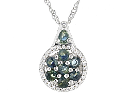 Pre-Owned 1.23ctw Green Sapphire and 0.17ctw White Zircon Rhodium Over Sterling Silver Slide Pendant