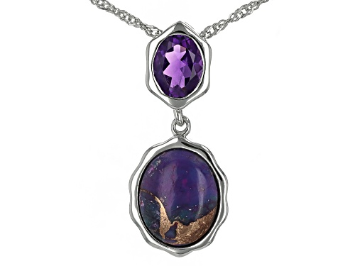 Pre-Owned Purple Turquoise with 1.02ctw Amethyst Platinum Over Silver Pendant with Chain