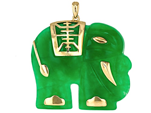 Pre-Owned 35mm Freeform Elephant Jadeite 10k Yellow Gold Pendant