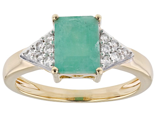Pre-Owned 1.40ct Emerald With 0.25ctw White Zircon 18k Yellow Gold Over Sterling Silver Ring - Size 7