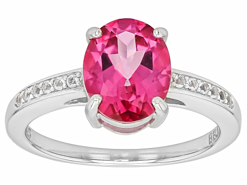 Pre-Owned 2.68ct Oval Pink Topaz With 0.17ctw White Topaz Rhodium Over Sterling Silver Ring - Size 9
