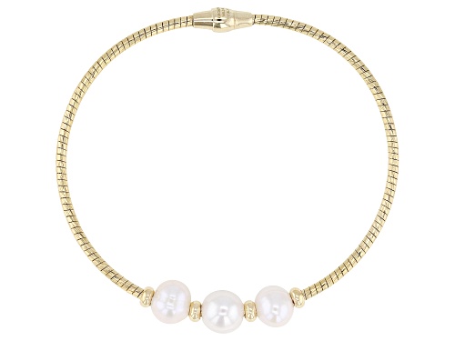 Pre-Owned 7-9mm White Cultured Freshwater Pearl 18k Yellow Gold Over Bronze & Brass Bracelet - Size 7.25