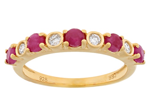 Pre-Owned 0.63ctw John Saul Ruby With 0.14ctw Lab Grown White Diamond 18k Yellow Gold Over Silver Ri - Size 7