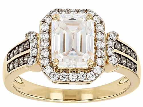 Pre-Owned MOISSANITE FIRE® 2.07CTW DEW AND .13CTW CHAMPAGNE DIAMOND 14K YELLOW GOLD OVER SILVER RING - Size 9