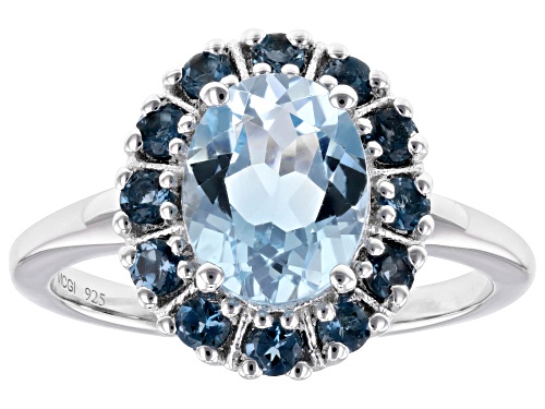 Pre-Owned 1.91ct Oval Glacier Topaz™ with 0.40ctw London Blue Topaz Rhodium Over Sterling Silver Rin - Size 8