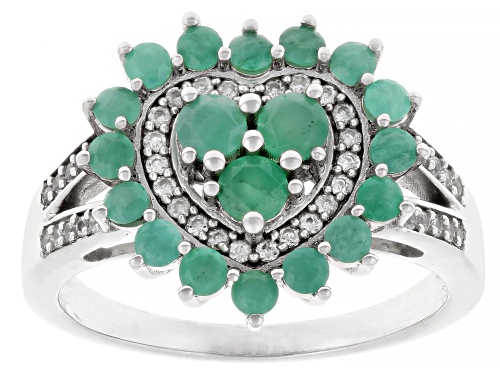 Pre-Owned 0.66ctw Emerald with 0.17ctw White Zircon Rhodium Over Sterling Silver Ring - Size 7