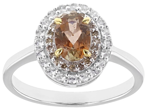 Pre-Owned .66ct Andalusite with .33ctw Champagne Diamond & White Zircon Rhodium Over Sterling Silver - Size 7