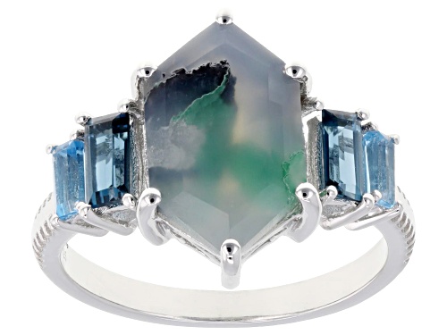 Pre-Owned 4.00ct Aquadite™ with 0.70ctw London & Swiss Blue Topaz Rhodium Over Sterling Silver Ring - Size 7