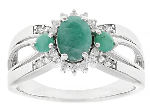 Pre-Owned 0.85ctw Emerald with 0.16ctw White Zircon Rhodium Over Sterling Silver Ring - Size 7