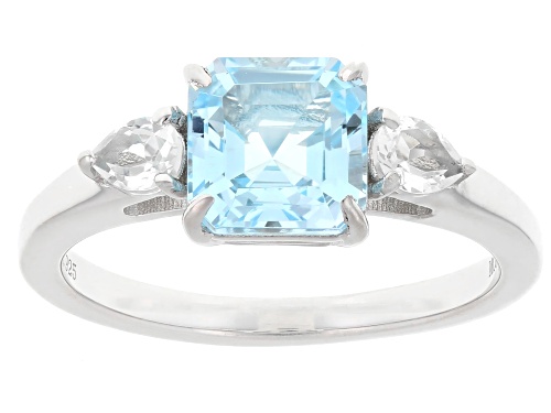 Pre-Owned 1.80ct Asscher Cut Glacier Topaz™ With 0.32ctw White Topaz Rhodium Over Sterling Silver Ri - Size 7