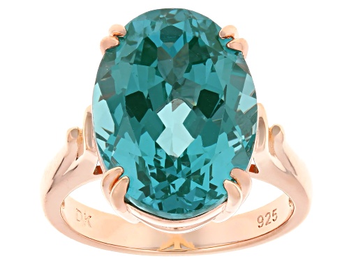 Pre-Owned 10.15ct Oval Lab Created Green Spinel 18k Rose Gold Over Sterling Silver Solitaire Ring - Size 9