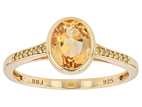Pre-Owned 0.98ct Citrine With 0.06ctw Yellow Diamond 18k Yellow Gold Over Sterling Silver Ring - Size 8