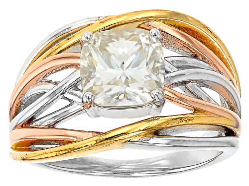 Pre-Owned Moissanite Platineve with 14k Yellow Gold and Rose Gold Over Silver crossover Ring 1.80ct - Size 6