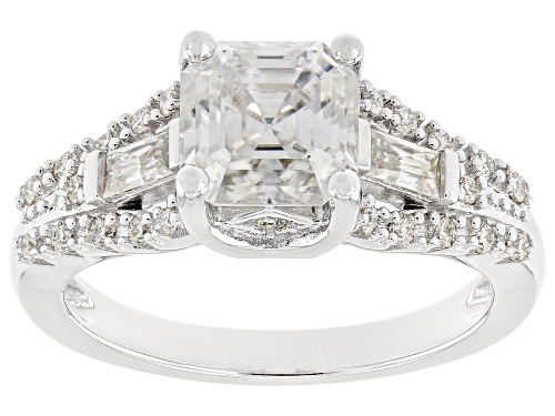 Pre-Owned MOISSANITE FIRE® 2.27CTW DEW ASSCHER CUT WITH BAGUETTE ROUND BRILLIANT PLATINEVE® RING - Size 8