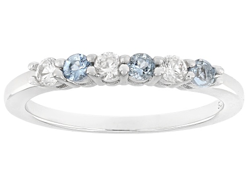 Pre-Owned 0.15ctw Ofiki Aquamarine with 0.28ctw White Zircon Rhodium Over Sterling Silver Ring - Size 6