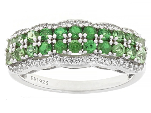 Pre-Owned 0.75ctw Tsavorite with 0.29ctw White Zircon Rhodium Over Sterling Silver Ring - Size 8