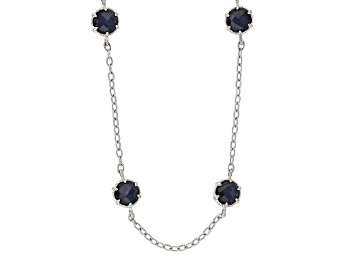 Pre-Owned Judith Ripka Lab Blue Quartz Hematine Triplet With Bella Luce® Rhodium Over Silver Eclipse - Size 18