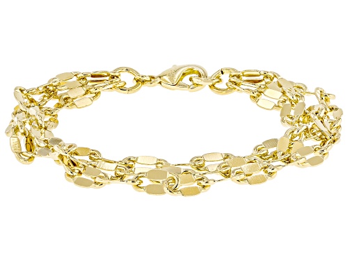Pre-Owned Moda Al Massimo® 18k Yellow Gold Over Bronze 5.5mm Multi-Row Mirror Link Bracelet. Made in - Size 8