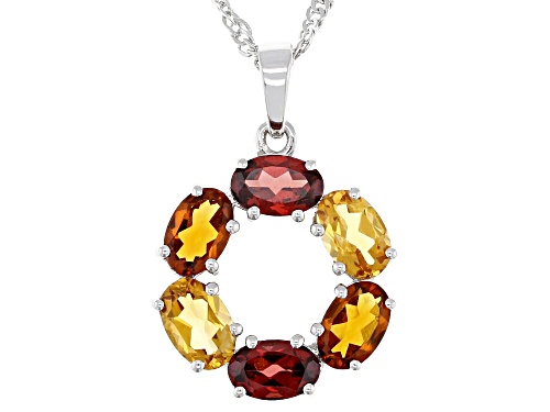 Pre-Owned .72ct Madeira Citrine with 1.98ctw Vermelho Garnet™ & Citrine Platinum Over Silver Pendant