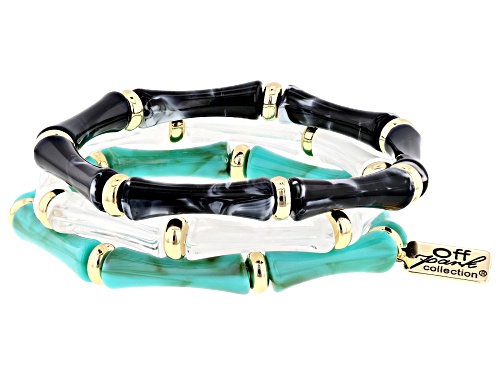 Pre-Owned Off Park® Collection, Multi-Color Resin Gold Tone Bamboo Style Stretch Bracelet Set of 3